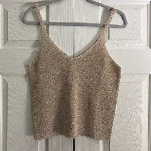 Elegant Shimmery Tan Knit Women's Top - Picture 2 of 5